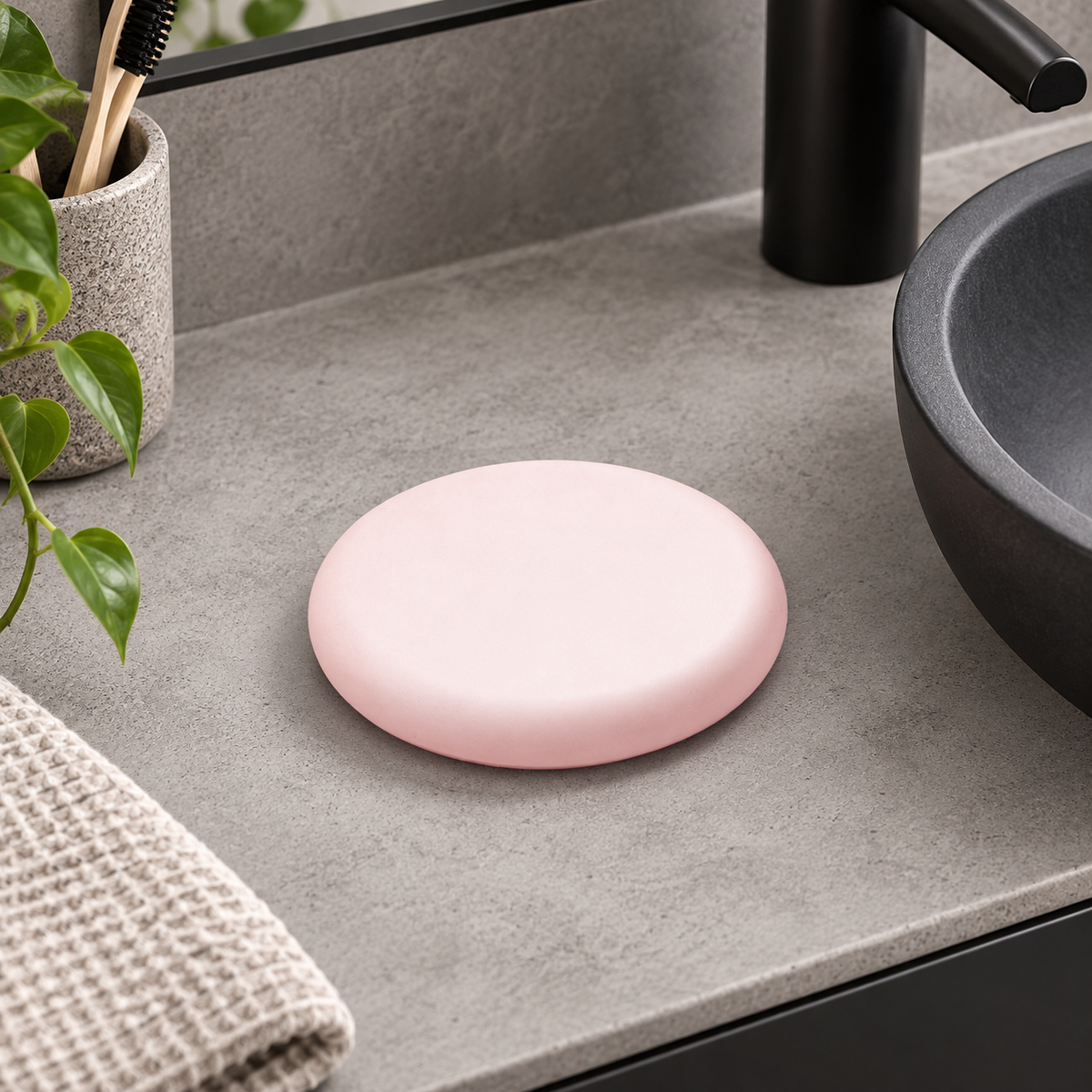 Porte Savon Rose – Rose / 28x23cm, Rose / 8x9cm dans une salle de bain contemporaine