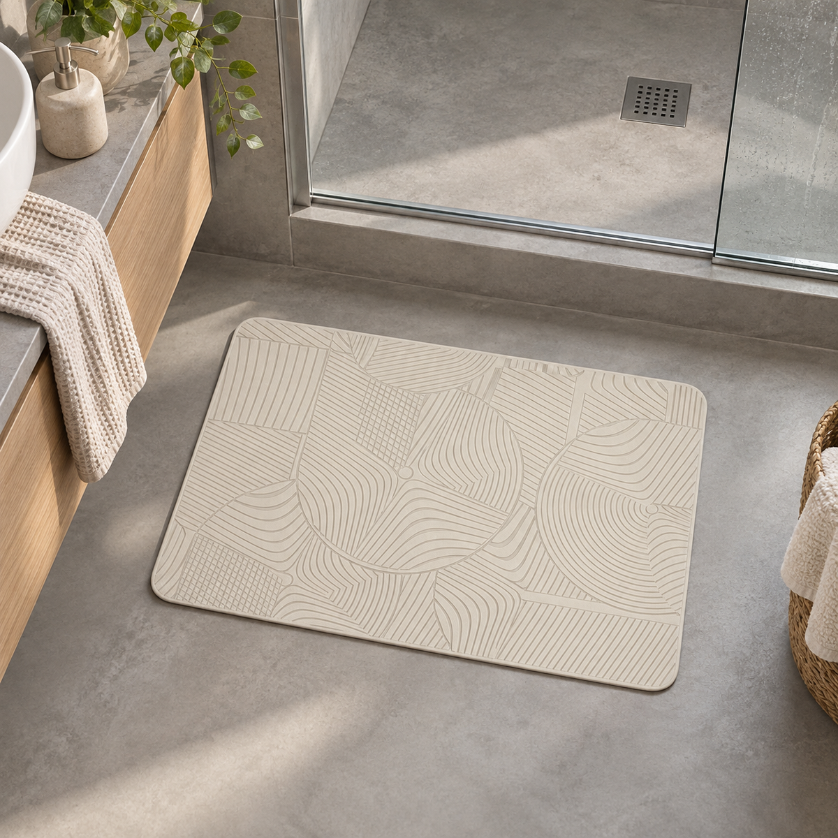 Tapis Diatomite Blanc – Blanc dans une salle de bain contemporaine