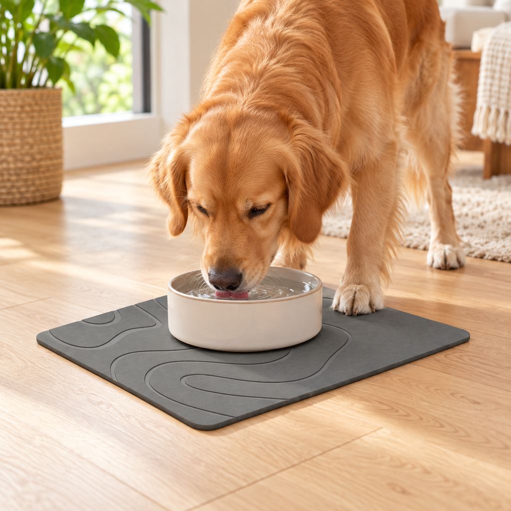 Tapis Diatomite Gris Pour Animaux – Gris / 30x40cm, Gris / 35x45cm, Gris / 40x60cm dans un espace contemporain pour animal
